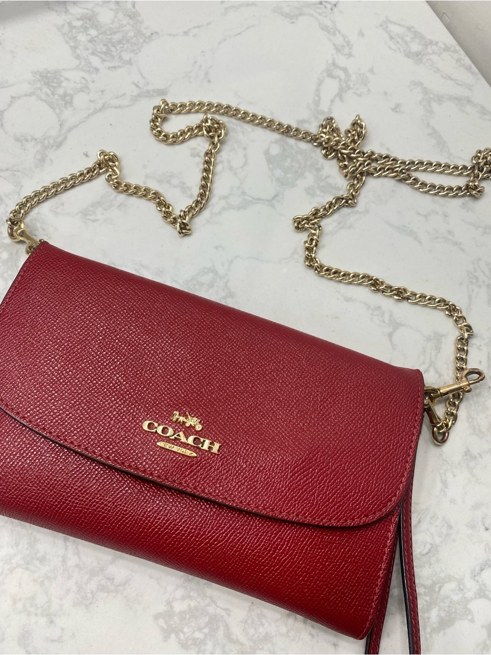 Coach Red Crossbody Wallet with Gold Chain